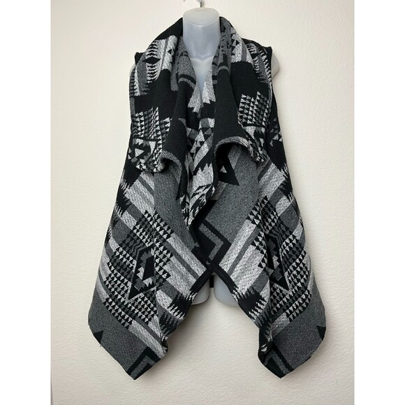 VTG Boho Wool Waterfall Cardigan Sweater Heavy Shrug Blk/Grey by ME JANE -Size S - Picture 1 of 7